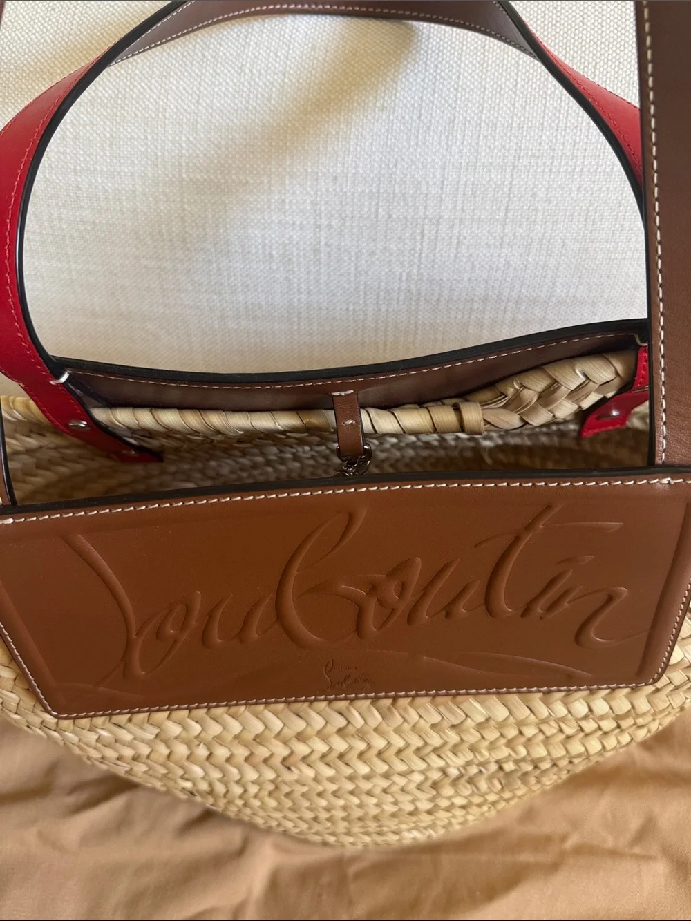 Christian Louboutin Natural Straw Tote with Brown Leather Trim